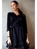 Glattes Kleid mit Rüschen und Gürtel, schwarz FK614 – Online-Shop – Boutique